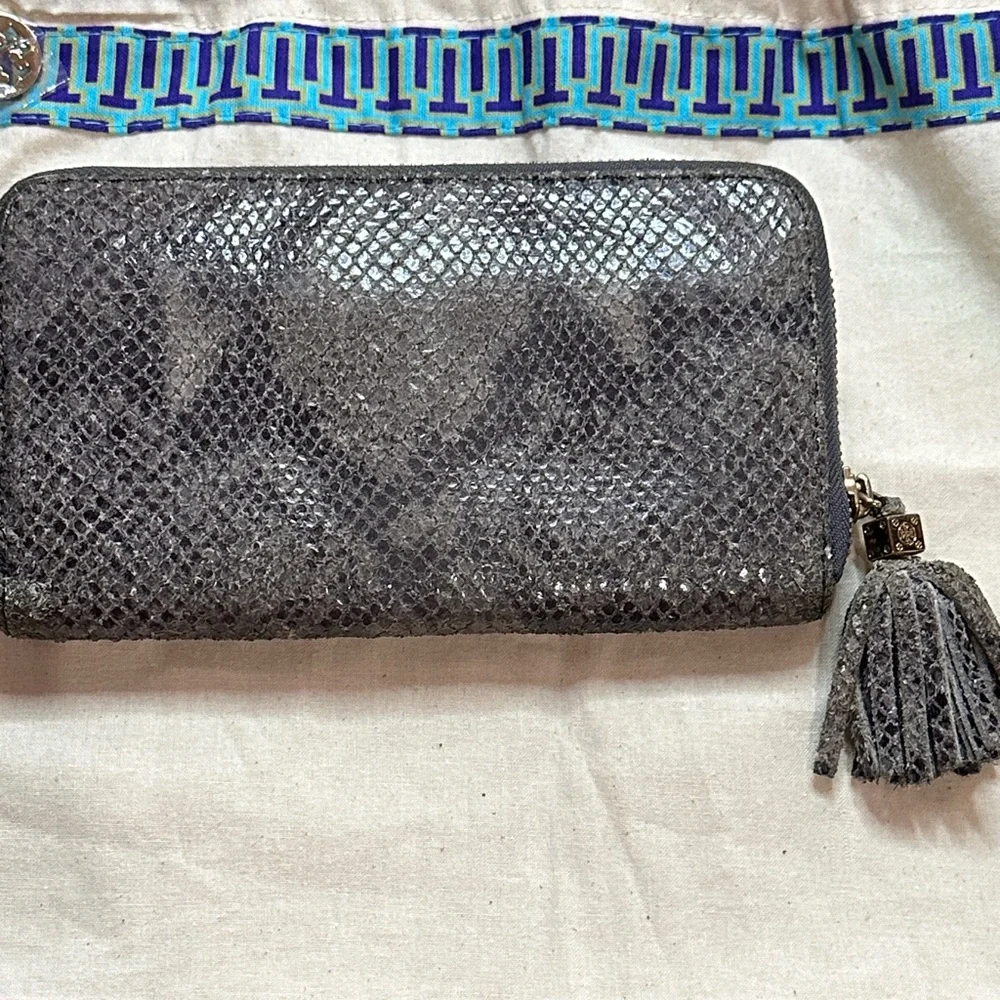 Tory Burch Charcoal Snake Print Wallet with New Tory Burch Dustbag